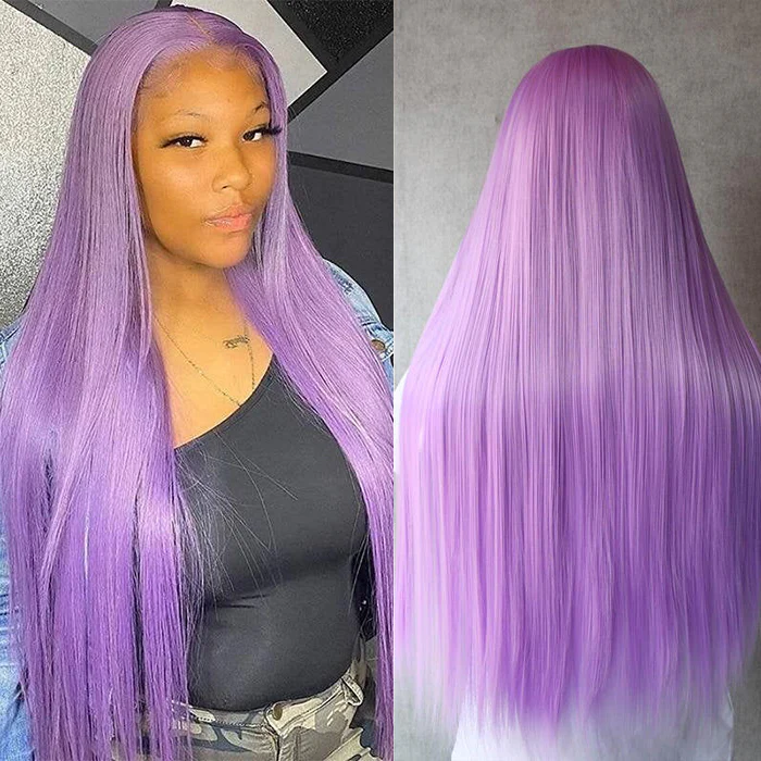 Purple Straight 13x4 Pre-Plucked Lace Front Human Hair Wigs - Image 6