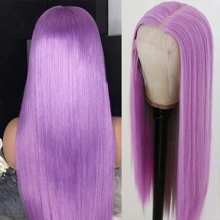 Purple Straight 13x4 Pre-Plucked Lace Front Human Hair Wigs - Image 5