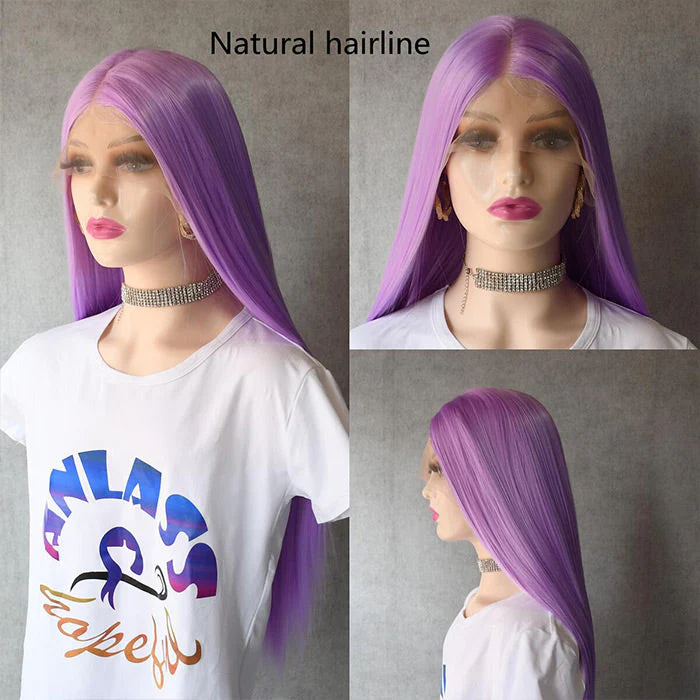 Purple Straight 13x4 Pre-Plucked Lace Front Human Hair Wigs - Image 3