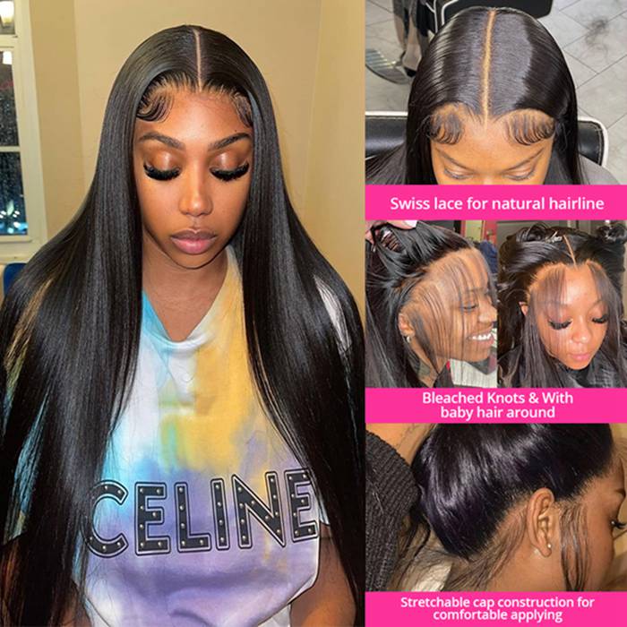 HD Invisible Lace Closure Wigs Straight Hair Glueless Human Hair Wigs_3_700x