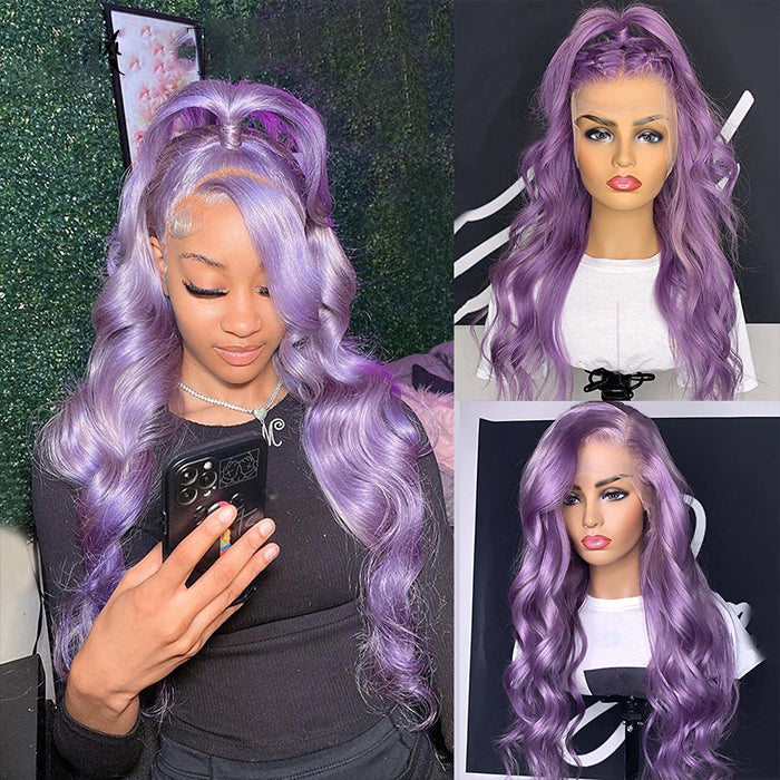 Purple Colored Human Hair Wigs 13x4 4x4 Lace Frontal Wig Peruvian Virgin Transparent Body Wave Lace Wigs_2_700x