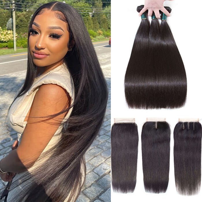 Straight Hair 3 Bundles with 4x4 Lace Closure Best Virgin Human Hair_4_700x