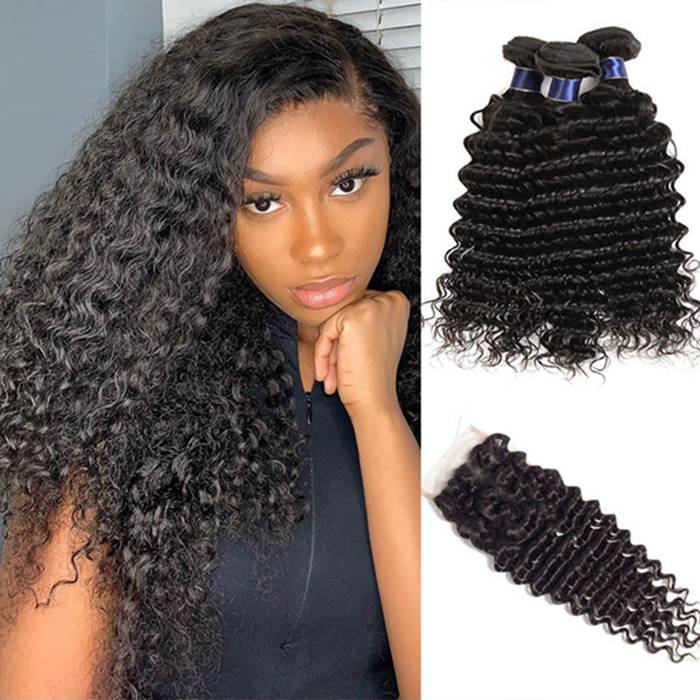 Deep Wave Hair 3 Bundles With 4x4 Lace Closure Best Virgin Human Hair_4_700x