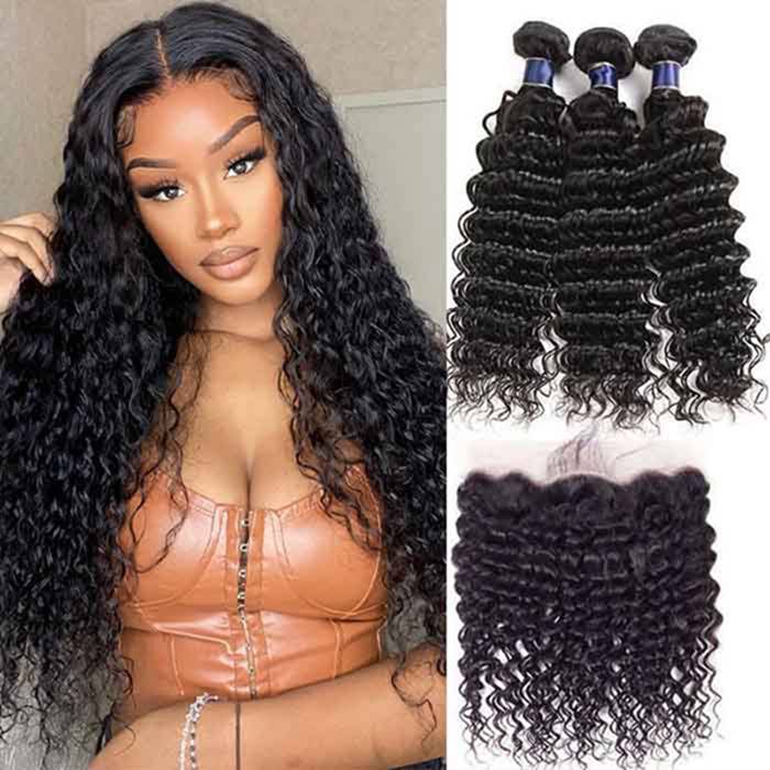 Deep Wave Virgin Hair Weave 3 Bundles With 13x4 Lace Frontal_4_700x