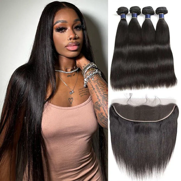 Straight Virgin Hair Weave 3 Bundles With Lace Frontal 13x4 Ear To Ear_4_700x